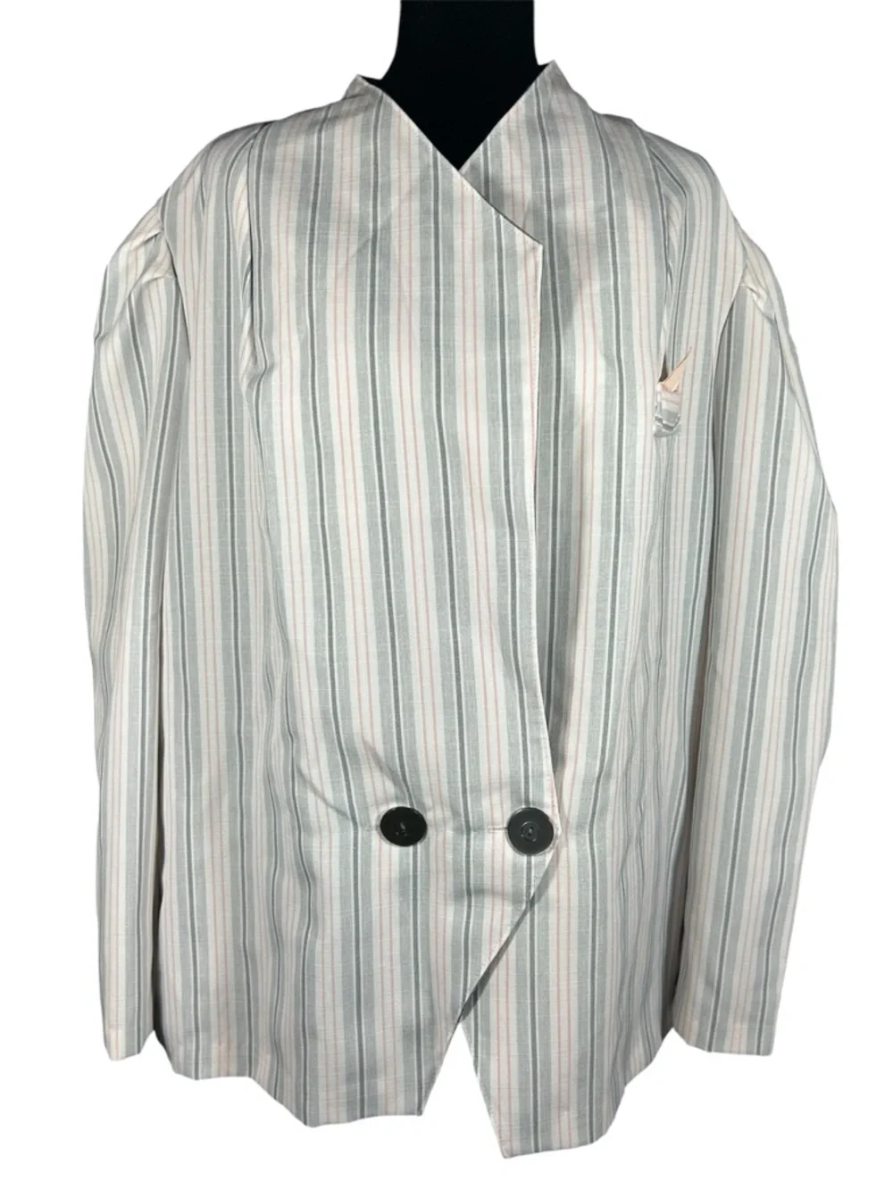 Vintage 80s ILGWU Striped Double Breasted Blazer Made in USA Power Suit Jacket1X